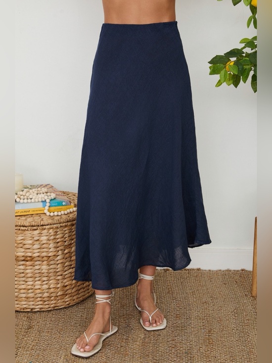 Milio Milano Dresses & Skirts - (113002-NVY) SOLID LINEN MIDI SKIRT